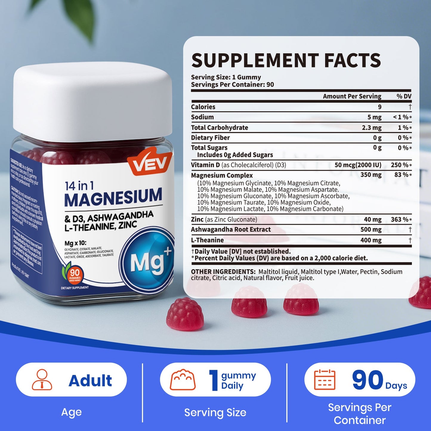 VEV DeepCalm 14-in-1 Magnesium Complex Gummies